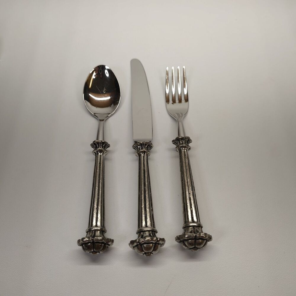 Italian 95 % Pewter Handle Flatware 3 Piece Place Setting 18/10 Stainless Steel
